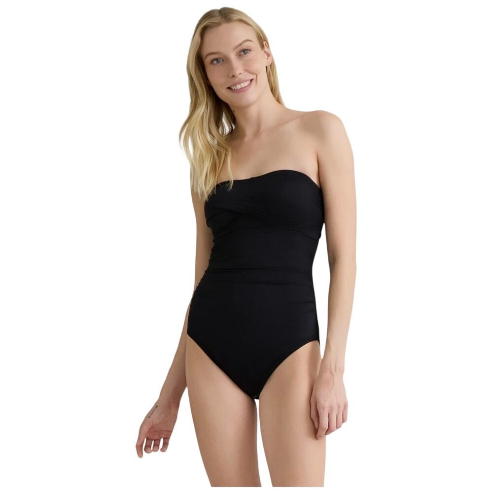 Time and Tru Bandeau Twist Front One Piece Swimsuit, Rich Black, XL, NWT